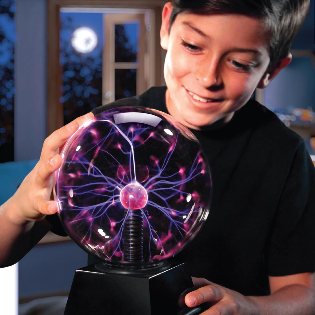 Discovery #Mindblown 6" Plasma Globe Lamp with Interactive Electric Touch and Sound Sensitive Lightning and Tesla Coil, Includes AC Adapter, Glass STEM Lava Lamp-Style Light for Desk, Kids Room