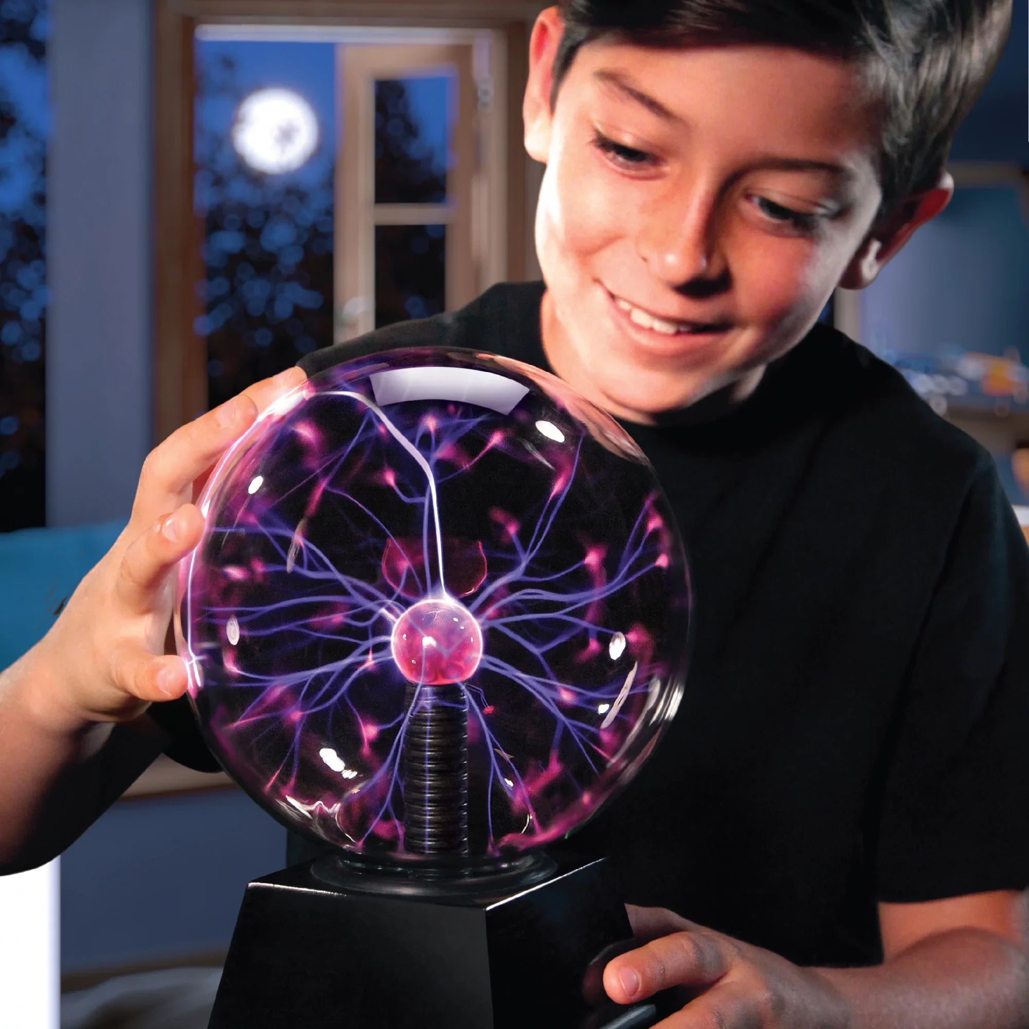 Discovery #Mindblown 6" Plasma Globe Lamp with Interactive Electric Touch and Sound Sensitive Lightning and Tesla Coil, Includes AC Adapter, Glass STEM Lava Lamp-Style Light for Desk, Kids Room
