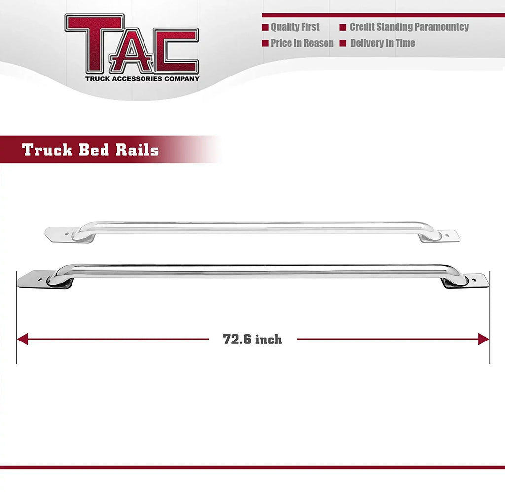 TAC Bed Rails Fit 2014-2024 Chevy Silverado/GMC Sierra 1500 6.5ft Standard Bed(Excl. Denali CarbonPro Editions) 304 Stainless Steel Truck Side Rails Accessories 2pcs