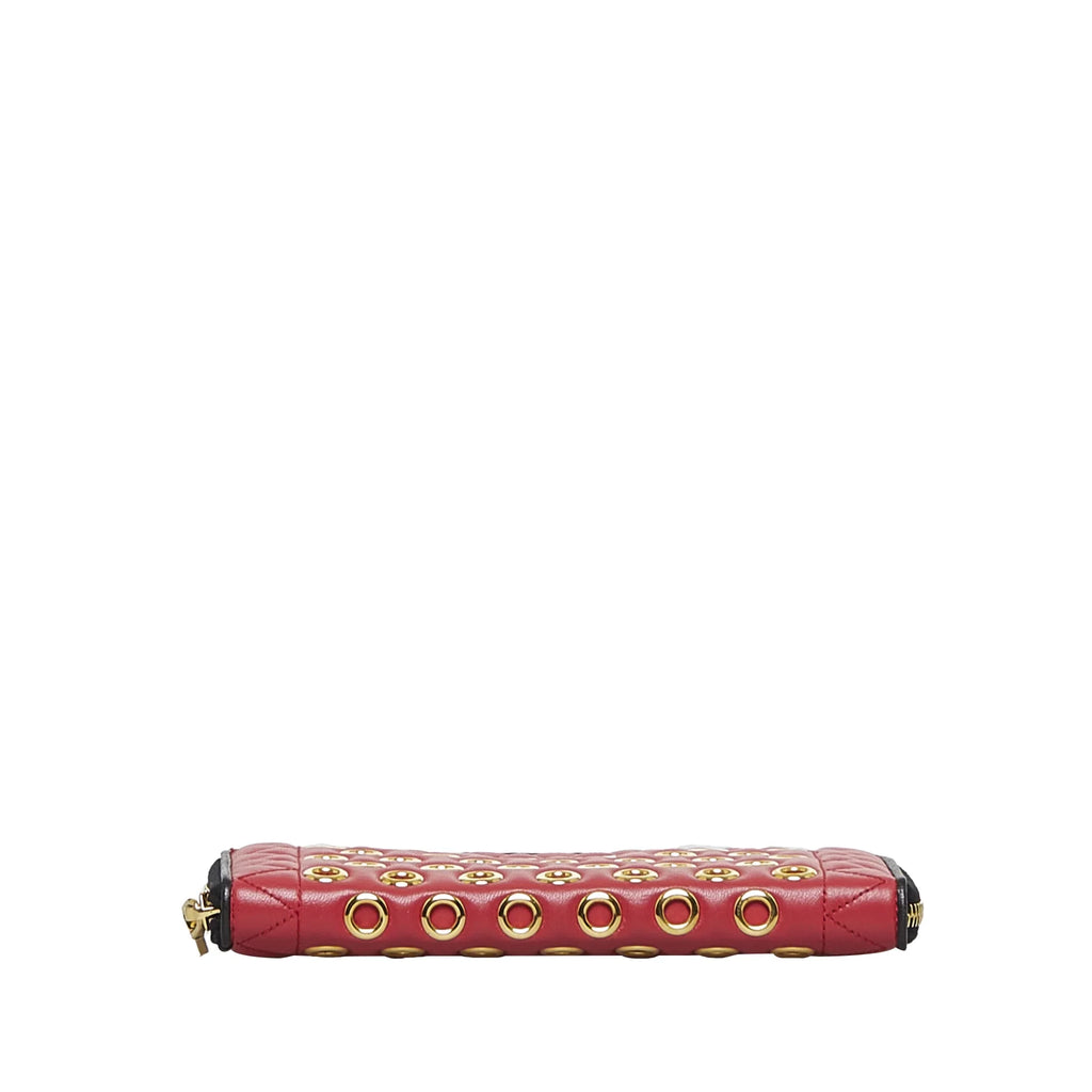 Pre-Owned Authenticated Miu Miu Grommet Zip Around Wallet Calf Leather Red Long Wallets Unisex (Good)