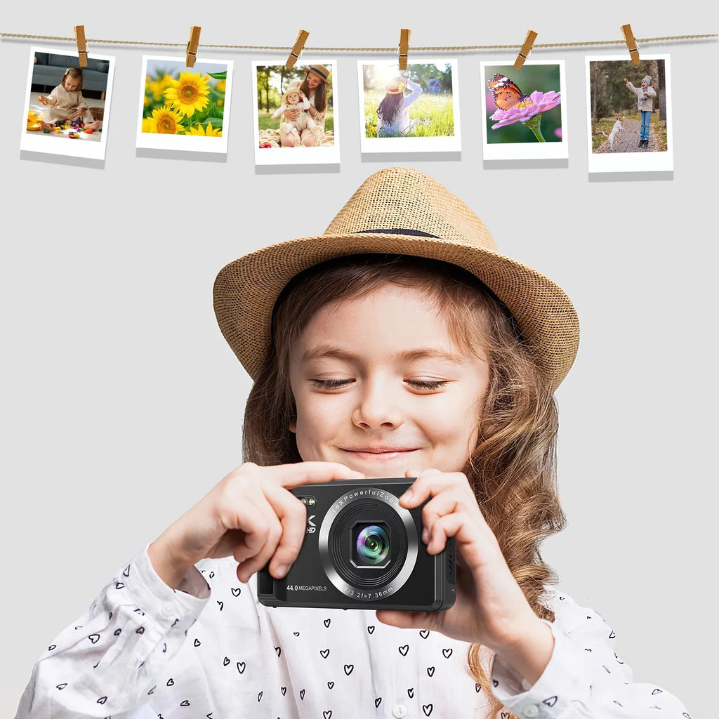 SEREE Digital Camera 4K Compact Camera with 44MP 16X Digital Zoom, 2.4'' Autofocus Portable Point and Shoot Digital Cameras with 32GB SD Card and 2 Batteries