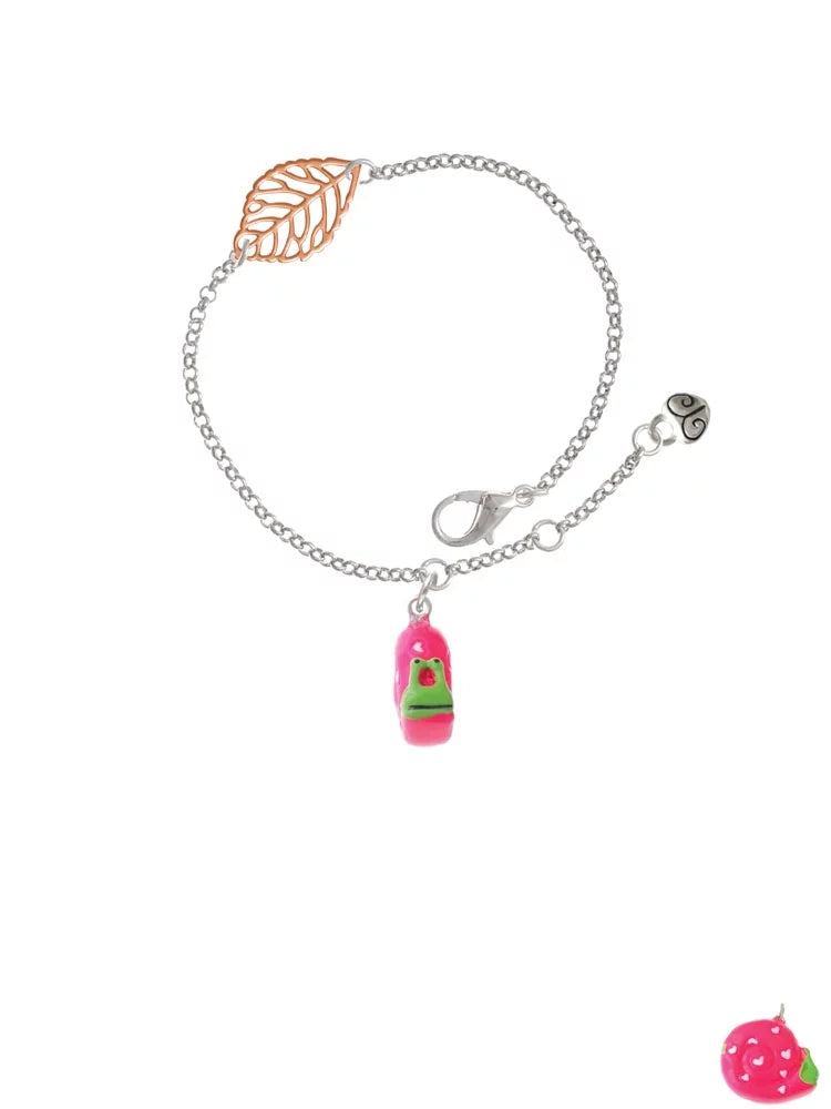 Delight Jewelry Resin Hot Pink Love Snail - Rose Goldtone Leaf Delicate Bracelet, 6.25+1.75"
