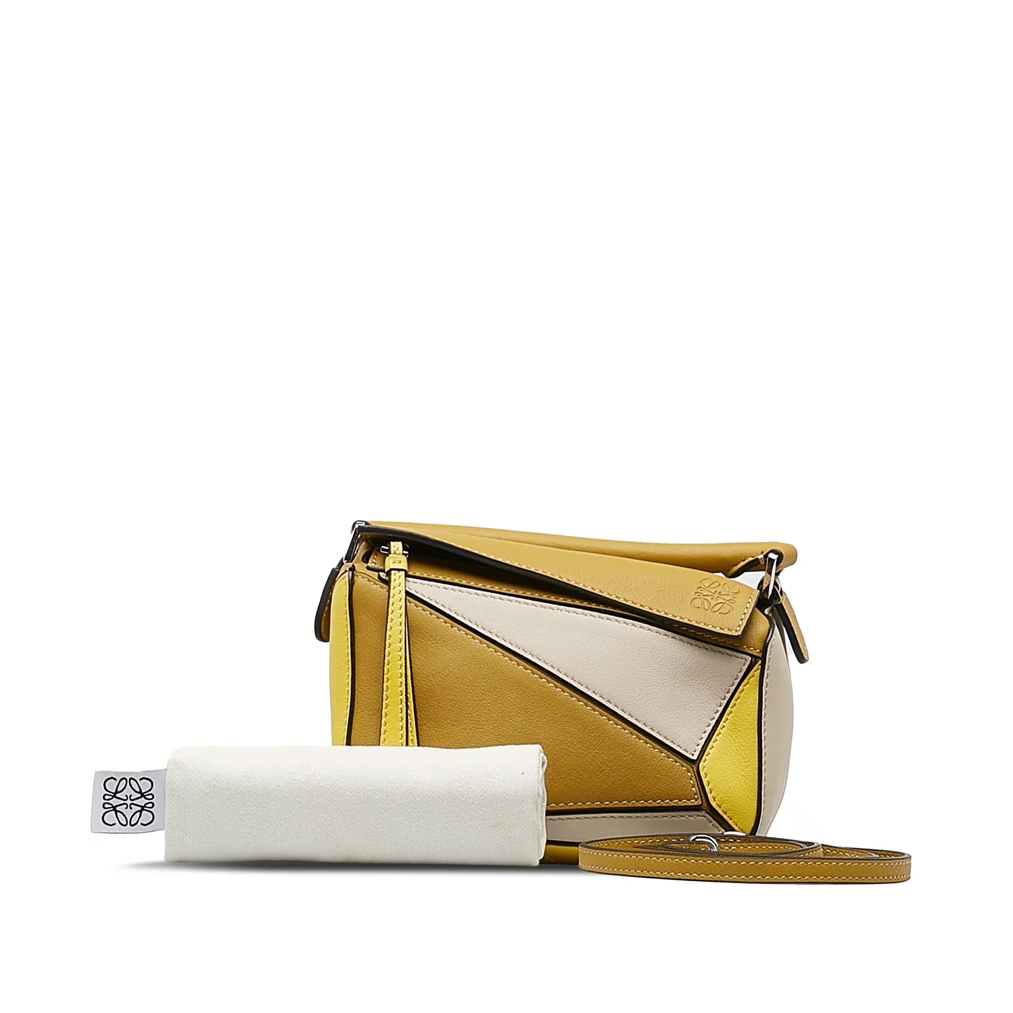 Pre-Owned Authenticated LOEWE Mini Puzzle Satchel Calf Leather Yellow Unisex (Good)