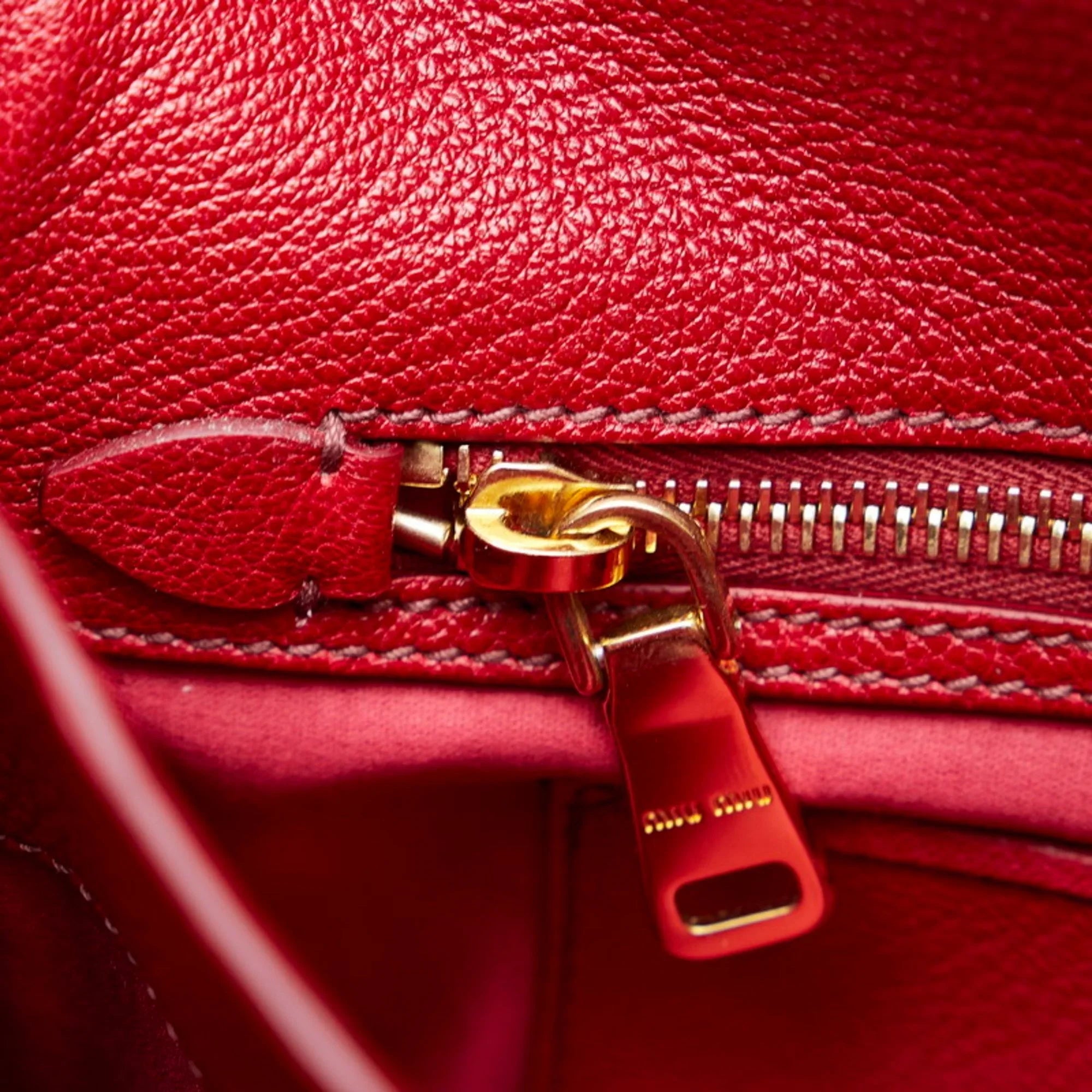 Pre-Owned Miu Miu Miu Madras Bicolor Handbag Shoulder Bag RN0726 Orange Red Leather Ladies MIUMIU (Good)
