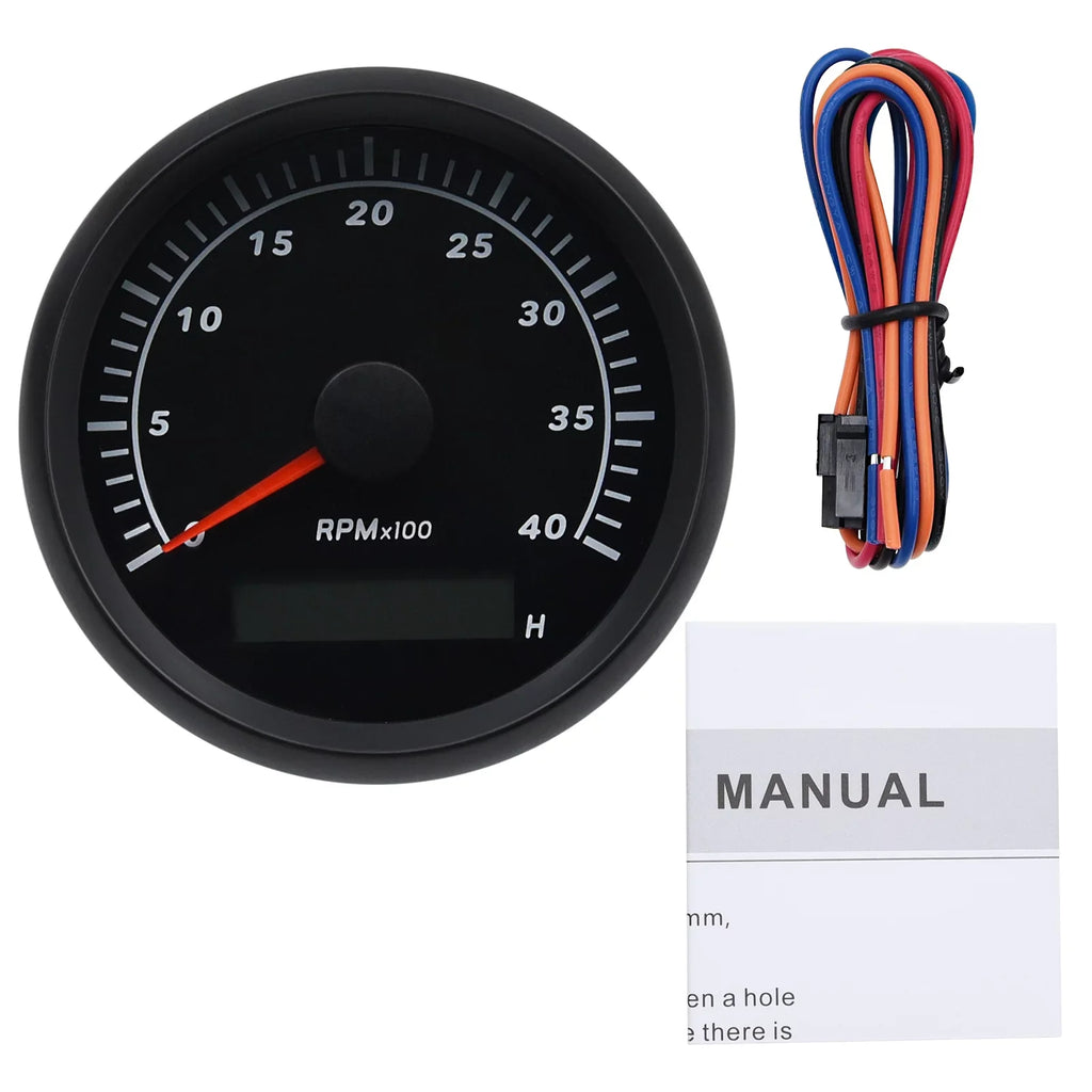 Geloo Marine Tachometer Hour Meter Waterproof Tachometer Gauge 0-4000RPM 85mm for Car Boat Truck RV