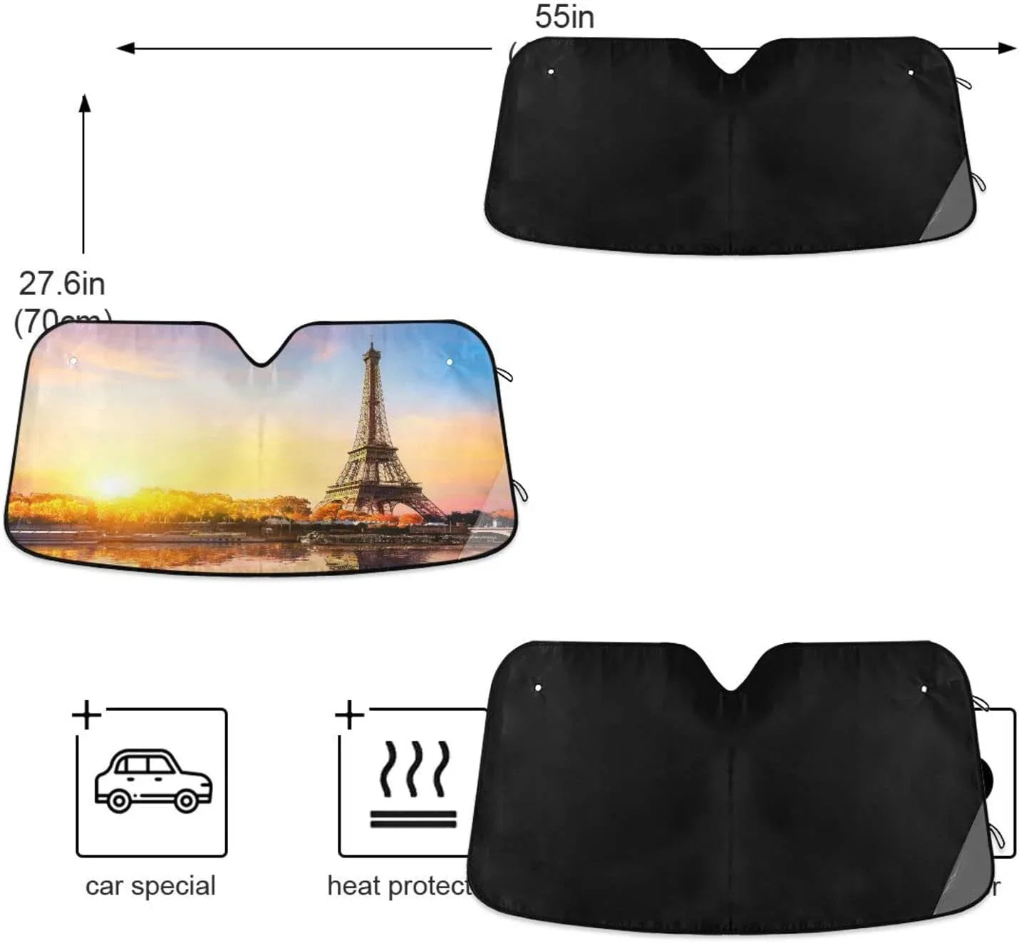 Wellsay Beautiful Paris Tower Car Windshield Sun Shade,oldable Visor Protector Keep Cool Sunshade Blocks UV Rays and Accessories to Protect for Cars,SUVs,Trucks-55×27.6in