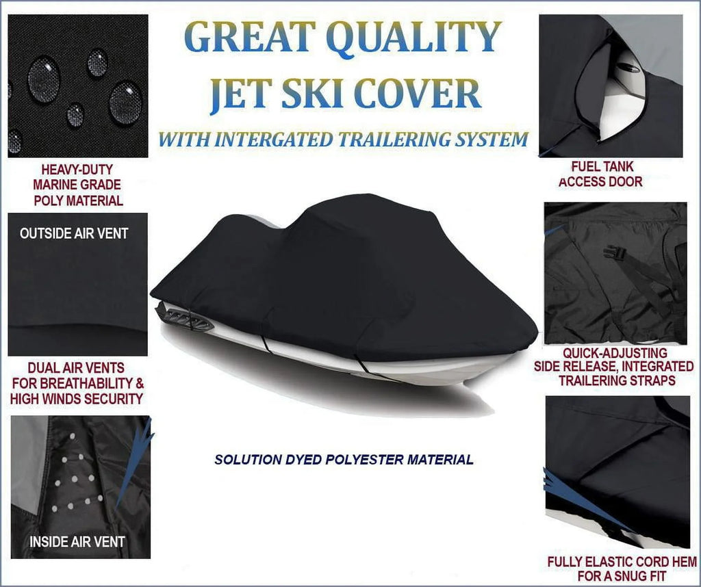 BLACK TOP OF THE LINE JET SKI Cover Compatible for Sea Doo Sea-Doo GTI 2001 2002 2003 2004 2005 Jet Ski Cover