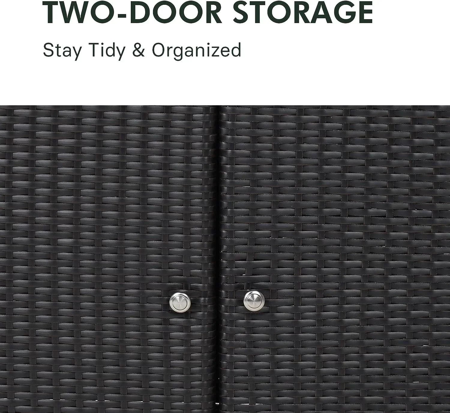 AUCHI Indoor Outdoor 2-Door Wicker Storage Cabinet with Shelf, Powder Coated Steel, All Weather Resin Wicker, Dark Brown