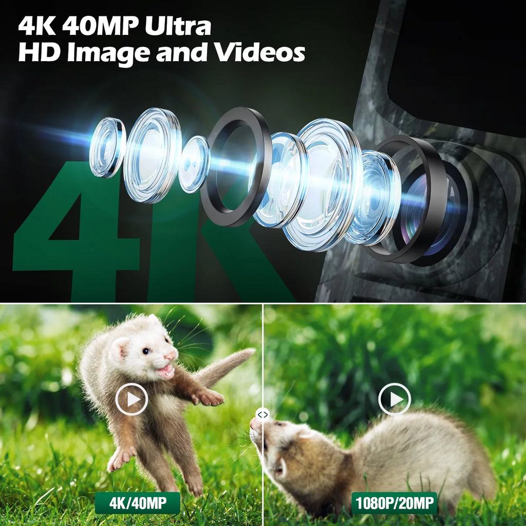 TOGUARD 4K 40MP Trail Camera, Game Deer Hunting Camera with Night Vision Waterproof IP66 0.1s Trigger Time Latest Sensor Motion 120° Wide Angel Time-Lapse for Wildlife Monitor Trail Cam with SD Card