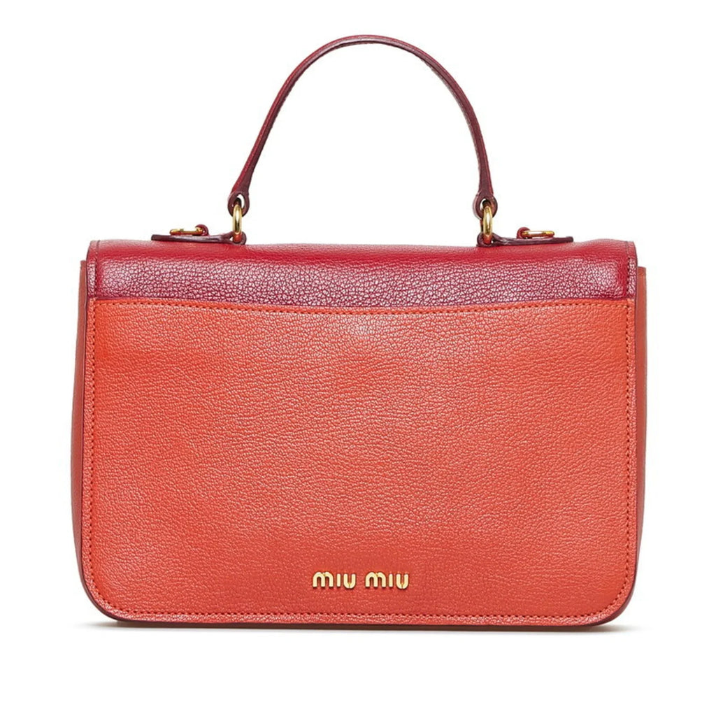Pre-Owned Miu Miu Miu Madras Bicolor Handbag Shoulder Bag RN0726 Orange Red Leather Ladies MIUMIU (Good)