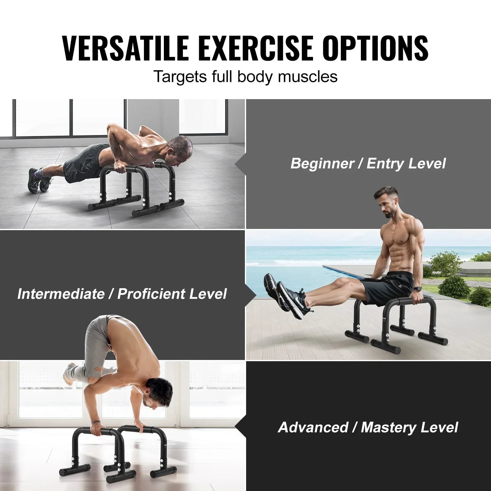 VEVOR Heavy-Duty Dip Bars, 500 lbs Capacity, Fitness Workout Stand with Stabilizers - Ideal for Home Gym, Office, and Outdoor Strength Training