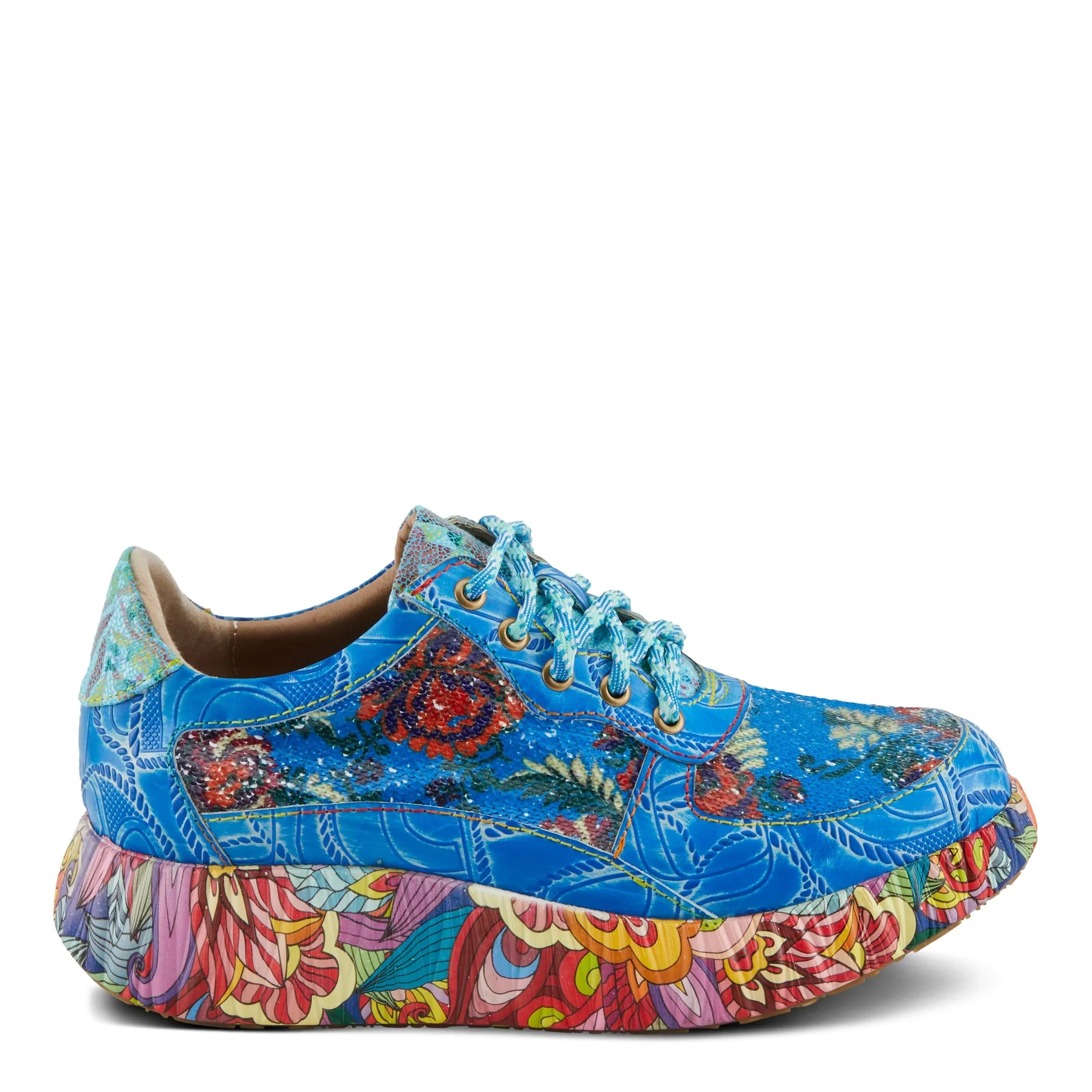 Spring Step L'Artiste Women's CAFFEY Multicolored Fashion Sneakers | Unique Energetic Patterns Blue Multi EU 42 / US 10.5-11
