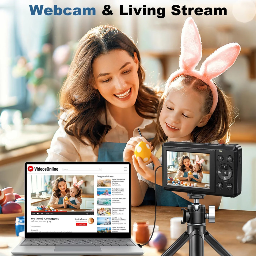 SEREE Digital Camera 4K Compact Camera with 44MP 16X Digital Zoom, 2.4'' Autofocus Portable Point and Shoot Digital Cameras with 32GB SD Card and 2 Batteries